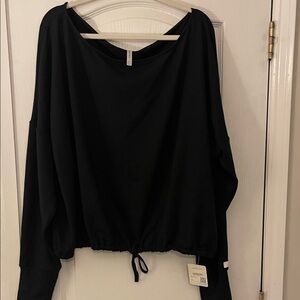 Amazing Fabletics terry off shoulder Black Women's Pullover. Size 2X NWT